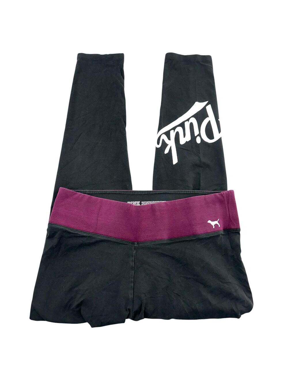 Victoria's Secret PINK Burgundy Fold Over Logo Leggings